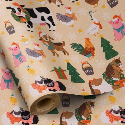 Kraft Christmas Wrapping Paper Roll - Mini Roll - Christmas Animals Design fo... - Image 1 of 4