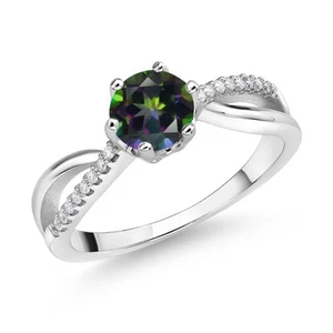 925 Sterling Silver Ring Round Mystic Topaz and Moissanite (1.08 Cttw) - Picture 1 of 4