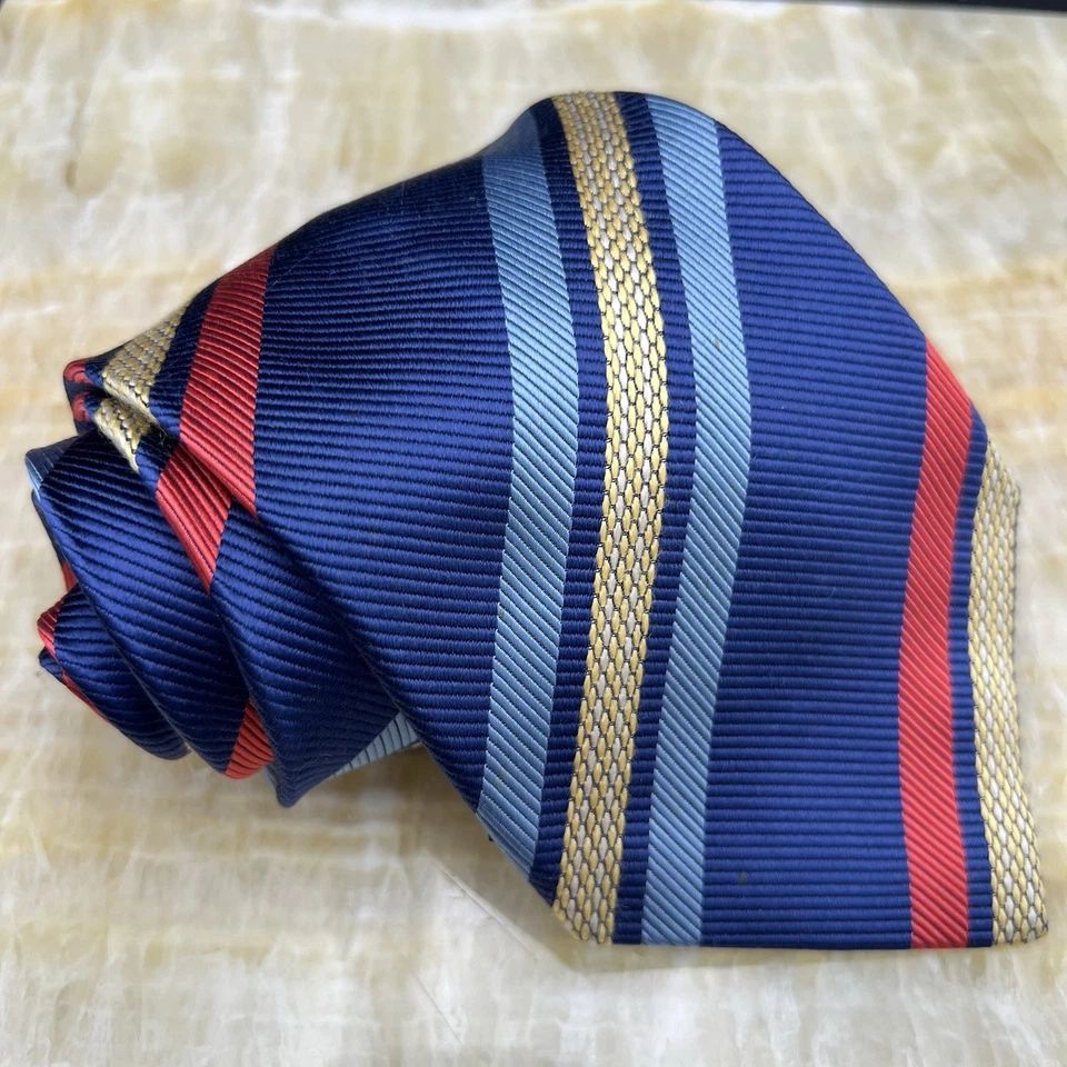 Corbata vintage a rayas multicolor Bugatchi Uomo seda hecha a mano Italia Foto 1 de 4
