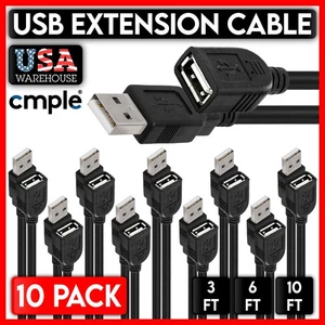10 Pack USB Extension Cable Lead A Male Plug to Female Socket Cord Extender LOT - Picture 1 of 7
