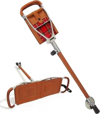 BROWN STRONG LEATHER SHOOTING SEAT STICK RACING FOLDING SEAT SHOWS CHAIR STOOL - Image 1 of 4