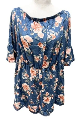 Xhilaration Mameluco Mujer Talla 2X Azul Pantalones Cortos Mono Floral Manga Campana Elastizado Foto 1 de 4