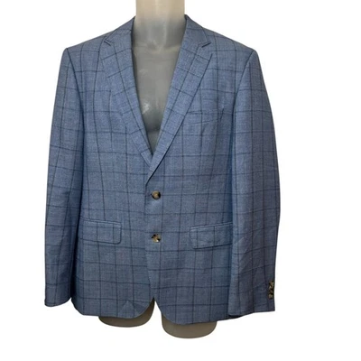 Hugo Boss Italy Dual Vent Blue Windowpane Check Blazer Jacket 38R - Image 1 of 4