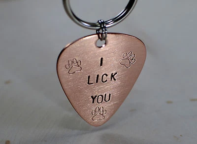  I lick you copper guitar pick dog tag for the totally groovy pooch - Image 1 of 4