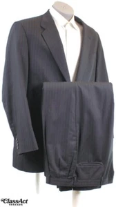 Hart Schaffner Marx 2 Piece Suit Men Black striped 2 Btn 44L Pleated Fronts 40" - Picture 1 of 10