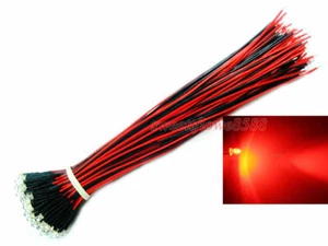 100 Stck. rote 3 mm LED vorverdrahtete Leuchten 12 V 20 cm Glühbirnen Lampe neu kostenloser Versand - Bild 1 von 1