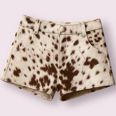 Short feminino de couro branco e marrom estilo couro bovino genuíno curto - Imagem 1 de 4