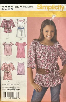 Simplicity Sewing Pattern 2689 Girls Tweens 8 -16  Dress Top or Tunic & Belt - Image 1 of 2