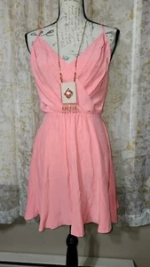 Vestido para mujer Amanda Uprichard pequeño sin mangas rosa 100 % seda cintura elástica - Imagen 1 de 15