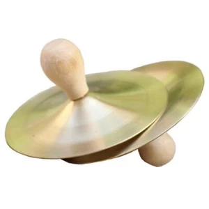 2 piezas platillos de dedo de 9 cm/3,54 pulgadas platillos de mano de latón con asas de madera mini... - Imagen 1 de 9