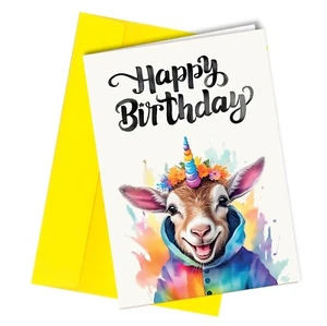 #1681 Goat Unicorn Watercolour Birthday Card / Daughter, Niece, friend - Picture 1 of 2