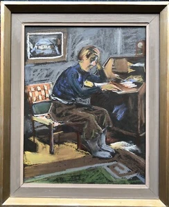 Albert Abbe 1889-1966 Interno Con Persona Ufficio Uomo Al Tavolo Da Lavoro - Bild 1 von 12