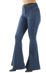 Women's Juniors/Plus Size Bell Bottom High Waist Flared Bootleg Jeans - Picture 1 of 24