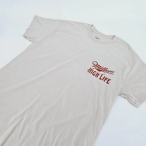 Miller High Life Girl In The Moon Print Men MEDIUM M Graphic T-Shirt Beige NEW - Picture 1 of 9
