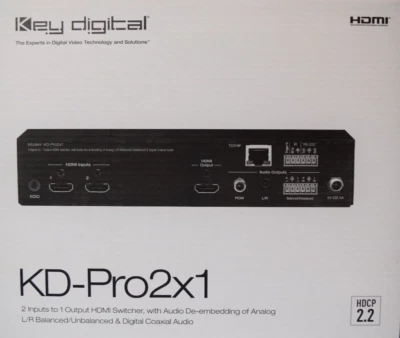 Key Digital KD-Pro2x1  2 Inputs to 1 Output HDMI Switcher w/ Audio De-embedding - Image 1 of 2