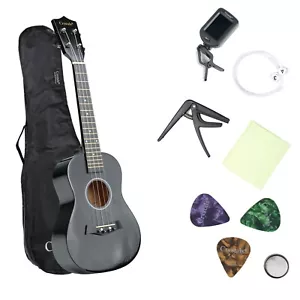 23" Concert Beginners Ukulele with Felt Pick & Spare Strings – Black - Picture 1 of 6