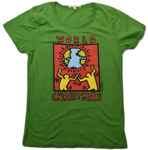 Junk Food Womens Keith Haring World Christmas Green Shirt New Large - Picture 1 of 6