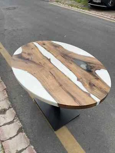 White Oval Epoxy Walnut Table, Dining Table, Coffee Table, Kitchen Table decor - Picture 1 of 13