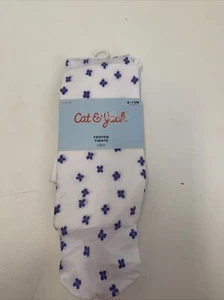 Cat & Jack (2 Pack) Footed Tights White with Purple Flowers Size 12-24 M - Picture 1 of 3