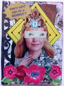 EVERY CARD Original Acrylic Mixed Media Collage Surrealism Art ACEO Face - Picture 1 of 5