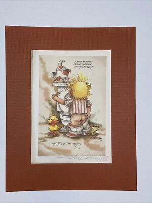 Small JODY BERGSMA 1980 Child Dog Vintage Farmhouse Listed Signed Original Litho - Image 1 of 4