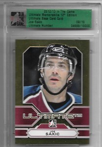12 13 Ultimate Memorabilia 12th Edition Joe Sakic Base Card Gold #ed 09/10