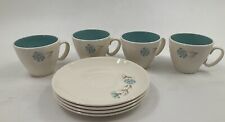 Boutonniere TAYLOR SMITH & T Set of 4 Cups and Saucers Sets MCM Teal Floral