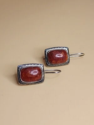 Conjunto de aretes colgantes de colección firmados de coral rojo y bisel de plata de ley 925 ¡ENVÍO GRATUITO DE $! Foto 1 de 4