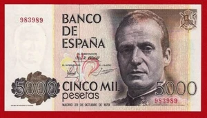 UNC, 5000 Pesetas, 1979 "Juan Carlos I" No series., SPAIN - Picture 1 of 2