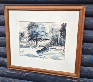 WINTER SCENE ALONGSIDE THE RIVER ORIGINAL SIGNED WATERCOLOUR - Picture 1 of 7
