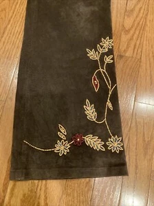 Margaret Godfrey Suede Leather Suede Pants Beaded Embroidered Brown Womens Sz 10 - Picture 1 of 10