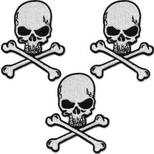 Parches de calaveras y huesos cruzados (paquete de 3) apliques de parche bordados de calavera en hierro - Imagen 1 de 5