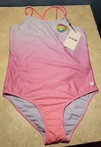 HURLEY Girls Size 12 UPF 50+ pink One-Piece Swimsuit NWT - Picture 1 of 6