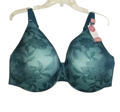 Cacique 50DDD Teal Lace Overlay Teal Lightly Lined Full Coverage Bra 2834 - Image 1 of 4