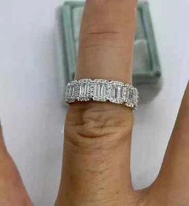 3Ct Baguette & Round Moissanite Wedding Eternity Band Ring 14K White Gold Plated - Picture 1 of 5