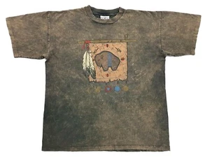 Vintage Peace Pipe Buffalo Tee Brown Size XL Single Stitch T-Shirt Distressed  - Picture 1 of 12