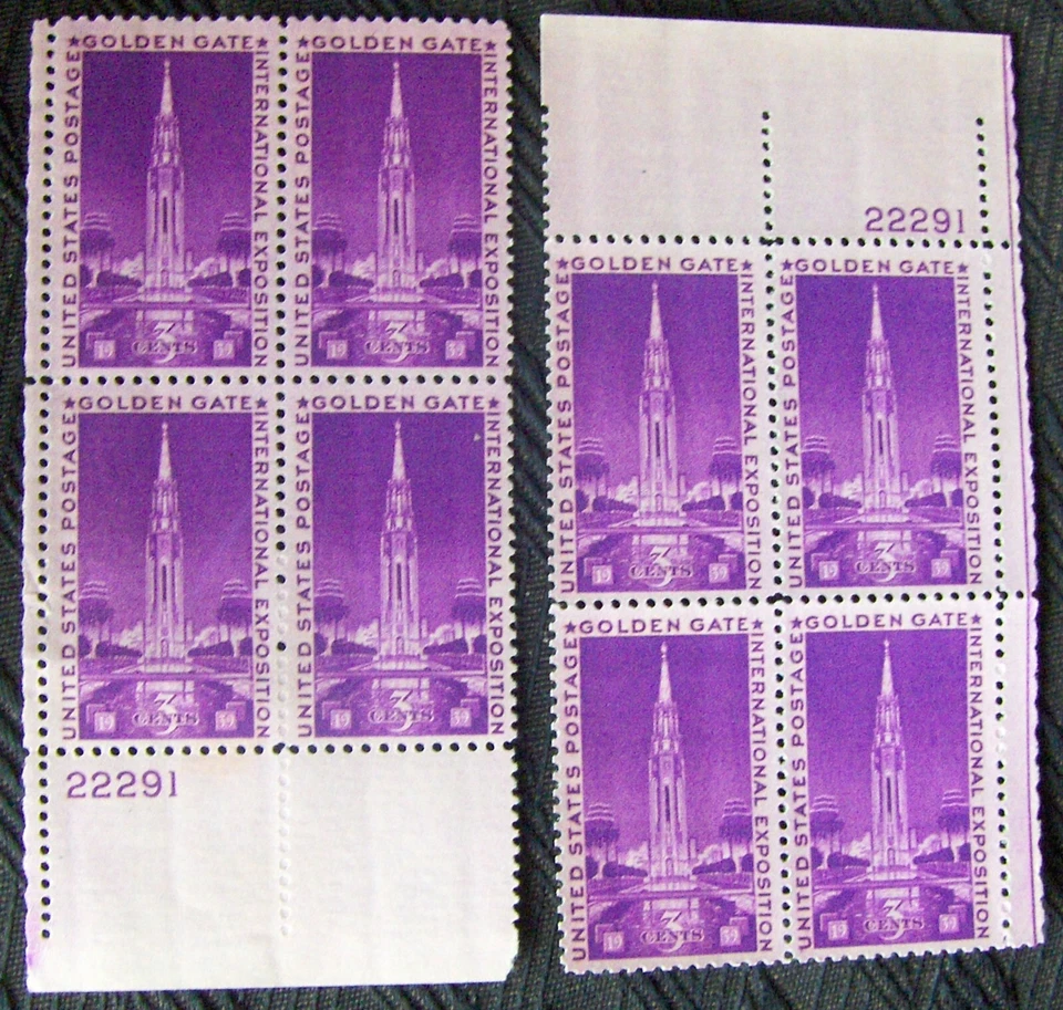 US 3¢ Stamp SC #852 Golden Gate International Exposition 2 plate blocks 1939 MNH - Image 1 of 1