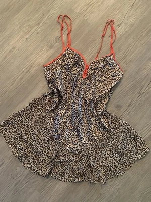 Babydoll Chemise Vintage Secret Treasures L 12-14 Estampado Leopardo Borde Naranja Foto 1 de 4