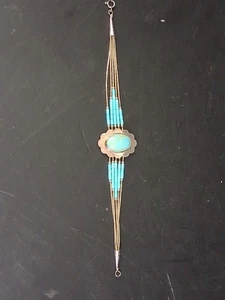 Bracciale Vintage Navajo Argento Liquido Ovale 5 Fili 7" Logo Firmato Sole Sterling  - Foto 1 di 9
