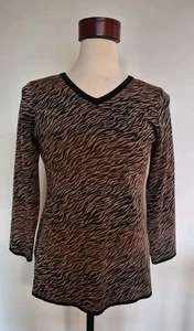 Suéter Misook Negro Marrón Estampado Animal Cuello en V Talla M - Imagen 1 de 7