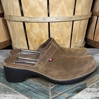 Zuecos mula cómodos sin cordones de gamuza marrón tostado diseño danés Ecco para mujer talla 8 EU 39 Foto 1 de 4