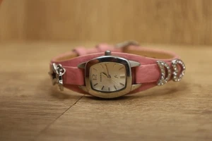 Vintage Fossil F2 Dial Watch ES951 Pink Leather Cuff Hearts Star New Batt - Picture 1 of 6