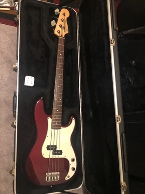 Fender 2003 MIM Precision Bass Guitar Red P bass w/ SKB hard case - Image 1 of 4