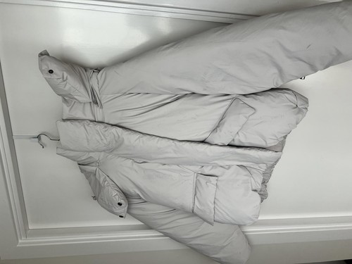 OFF WHITE Nuovissima giacca Khy Puffer con cappuccio bianco sporco Kylie Jenner taglia XL