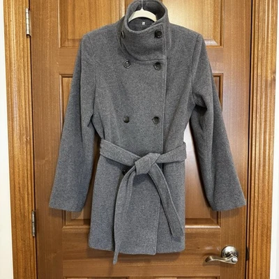 Calvin Klein Womens Belted Wool Blend Wrap Coat Size 8 (Medium)  Gray - Image 1 of 4