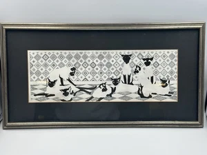 Vintage Siamese Cat ART Lithography Print Black & WHITE STYLIZED GEOMETRIC - Bild 1 von 6