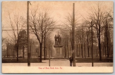 1908 Statue West Park Erie Pennsylvania 'Glad You're Not Dead' ANTIQUE Postcard - Image 1 of 2