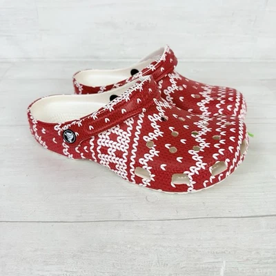 Crocs Classic Clogs Holiday Christmas Sweater Womens 9 Red Slip On Shoes NEW - Image 1 of 4