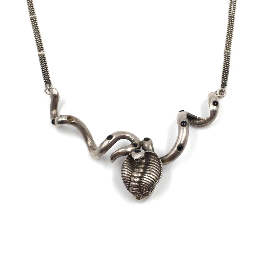 Collar 45cm Plata 925 Joyería Antigua Cobra Serpiente Collar Ónix Negro - Imagen 1 de 4