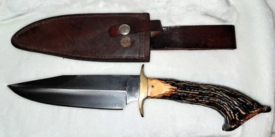 Cuchillo Bowie grande imitación asta mango corona estilo hecho a mano hoja pesada 7 1/4" Foto 1 de 4